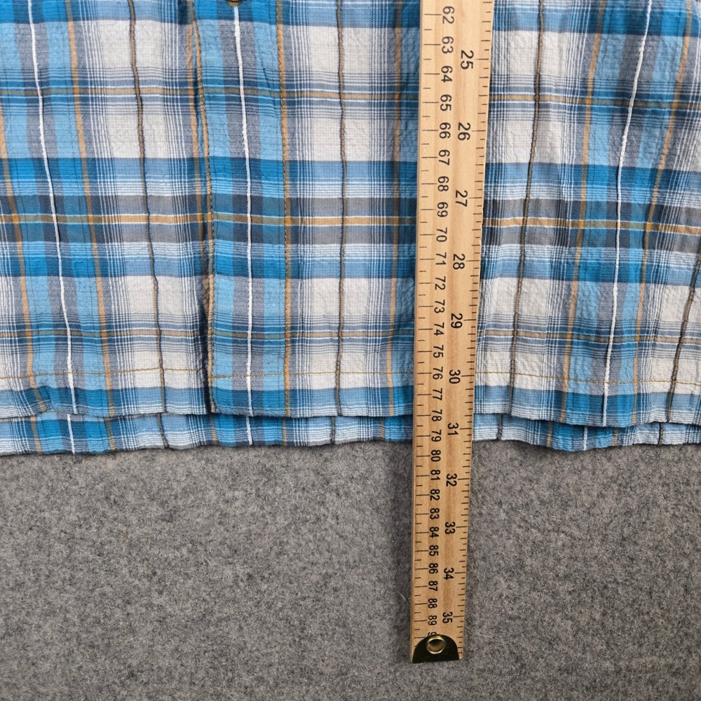 KUHL Seersucker Shirt Mens XL Blue Plaid Short Sleeve Button Up Hiking Gorpcore - Picture 9 of 10